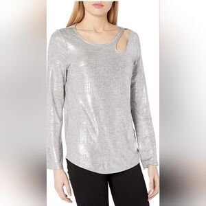 NWOT Skinnygirl Paparazzi Silver Metallic Foil Long Sleeve Tunic…